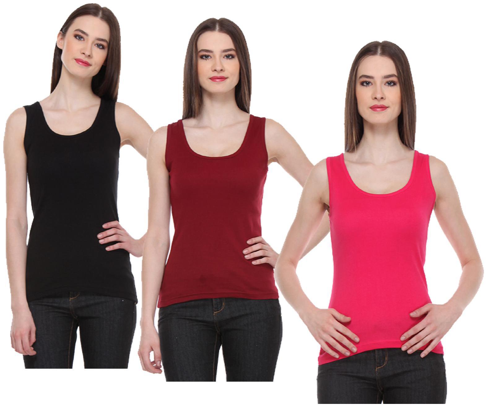 

Indiweaves Women Multi Regular fit U neck Cotton Tank top