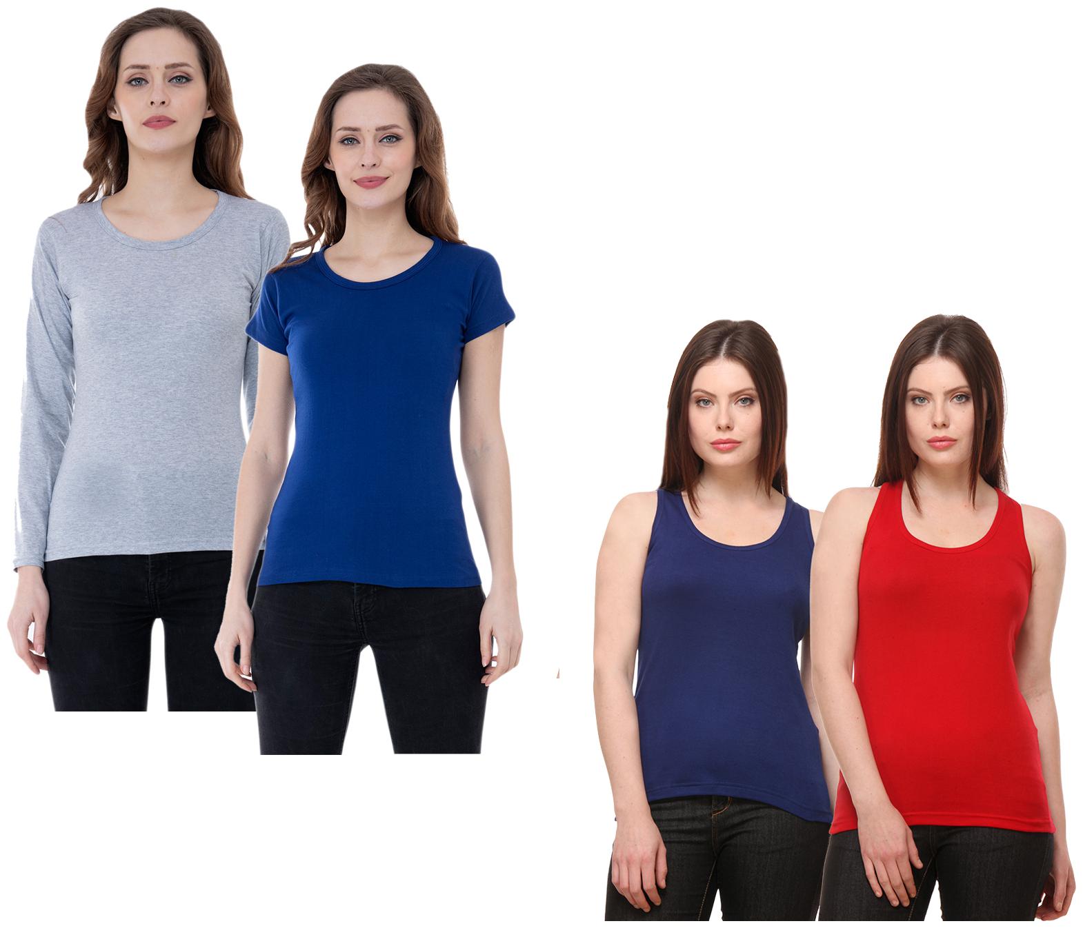 

Indiweaves Women Multi Regular fit Round neck Cotton Tank top
