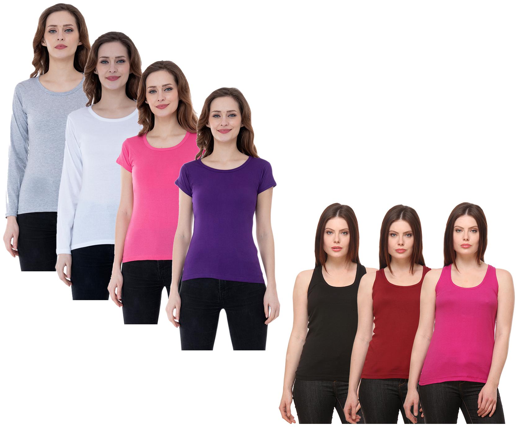 

Indiweaves Women Multi Regular fit Round neck Cotton Tank top