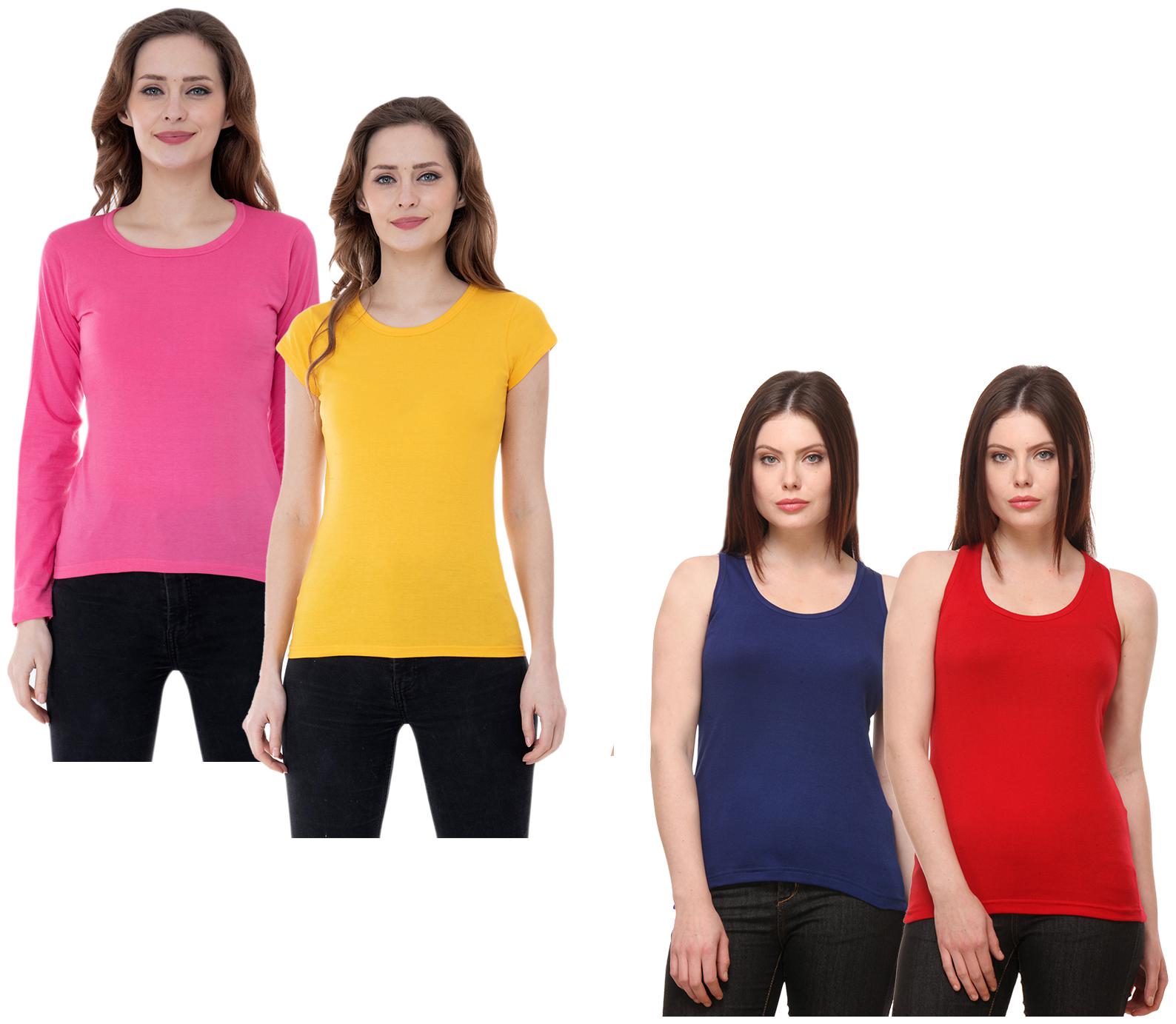 

Indiweaves Women Multi Regular fit Round neck Cotton Tank top