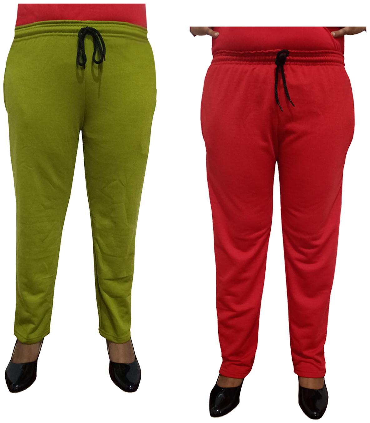 

Indiweaves Women Regular fit Fleece Solid Track pants - Red Green
