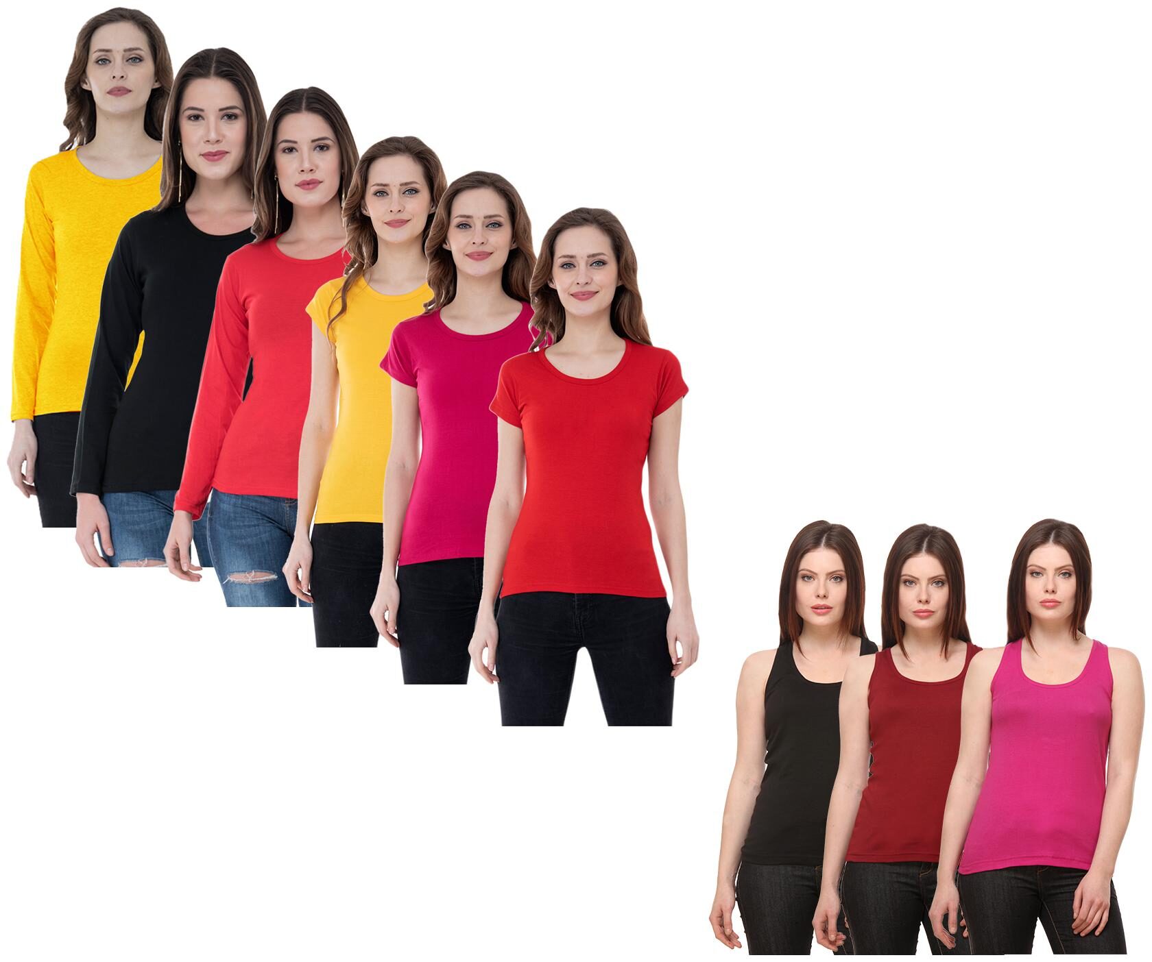 

Indiweaves Women Multi Regular fit Round neck Cotton Tank top