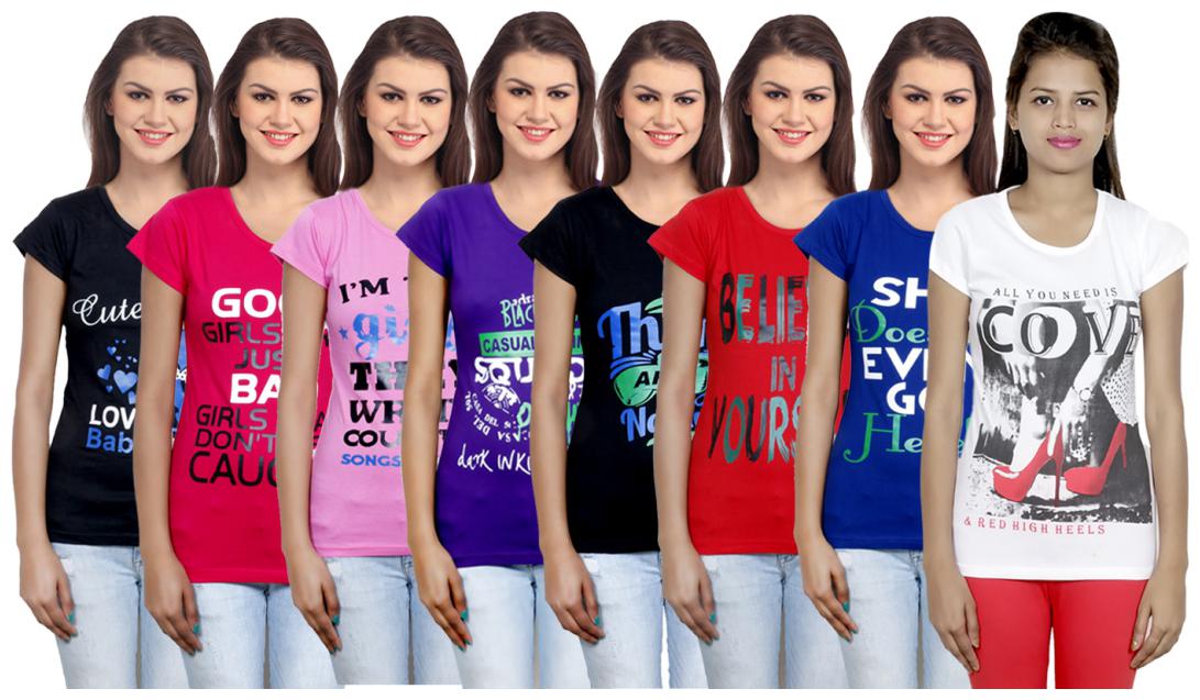 

IndiWeaves Women Cotton Printed T-Shirt ( Set of- 8)