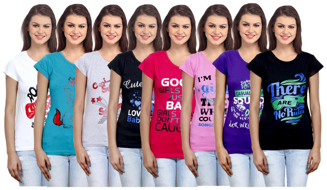 

IndiWeaves Women s Cotton Printed T-Shirts COMBO OFFER ( Pack of 8 T-Shirts)