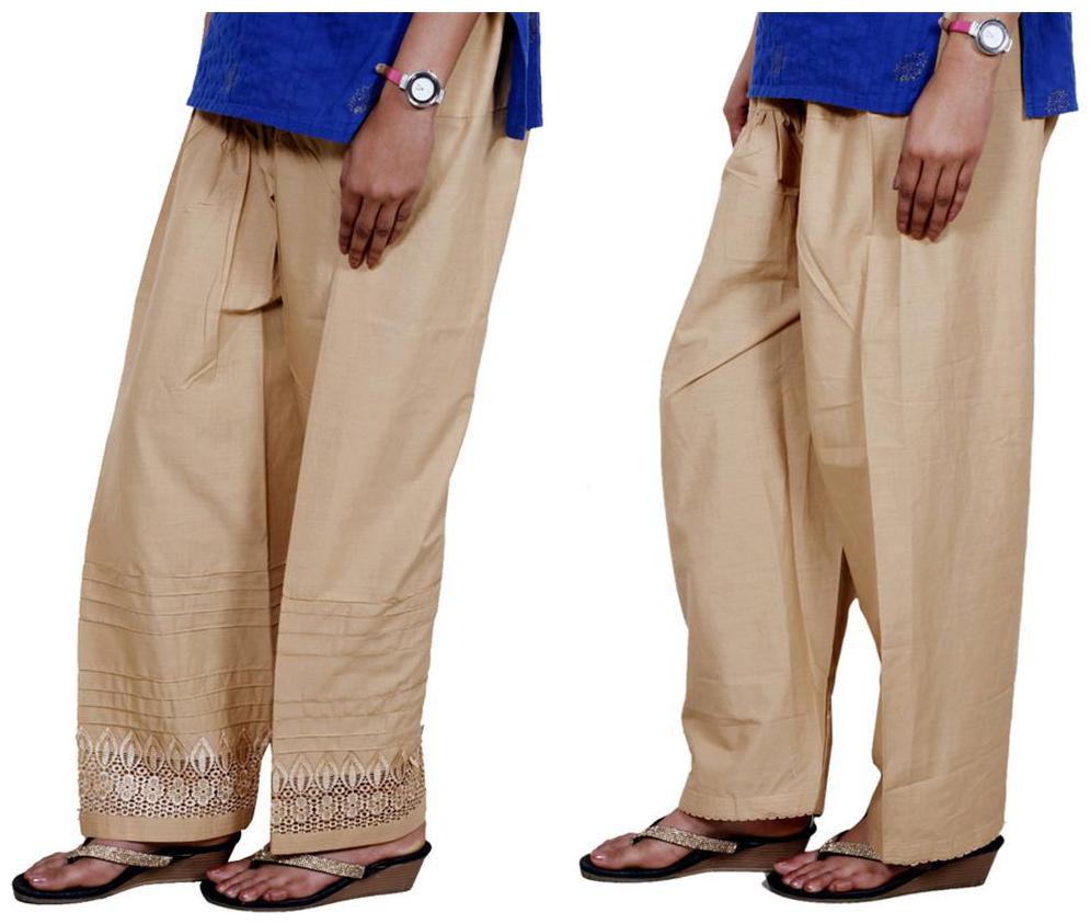 

IndiWeaves Women Cotton Semi-Patiala with Chaudi Lece Semi- Patiala Salwar Set of -2