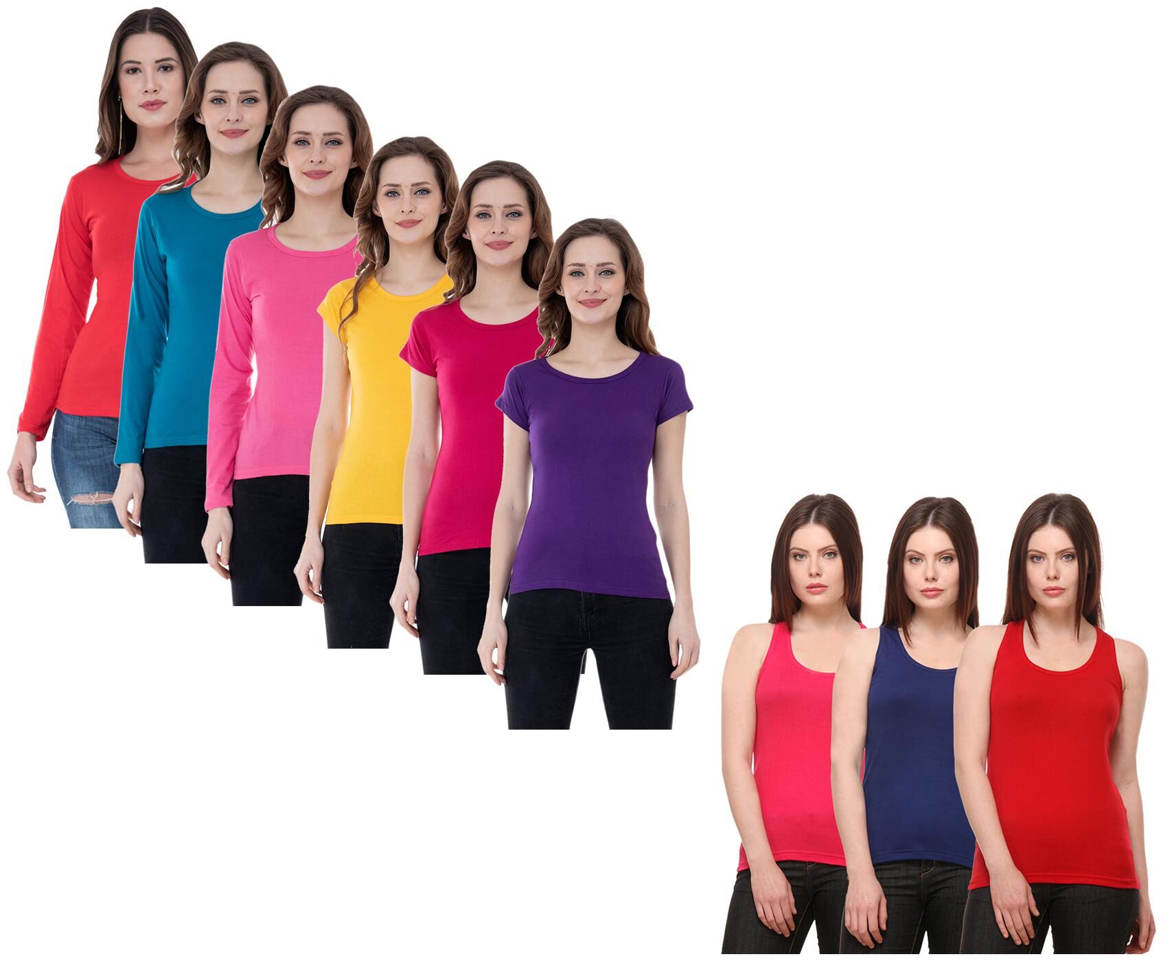 

Indiweaves Women Multi Regular fit Round neck Cotton Tank top