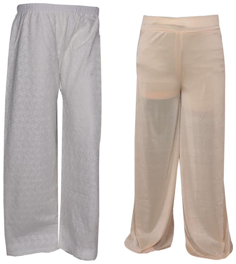 

IndiWeaves Womens 1 Full Chikan Work Pallazo and 1 Solid Palazzo Combo Pack (Pack of 2 Palazo)