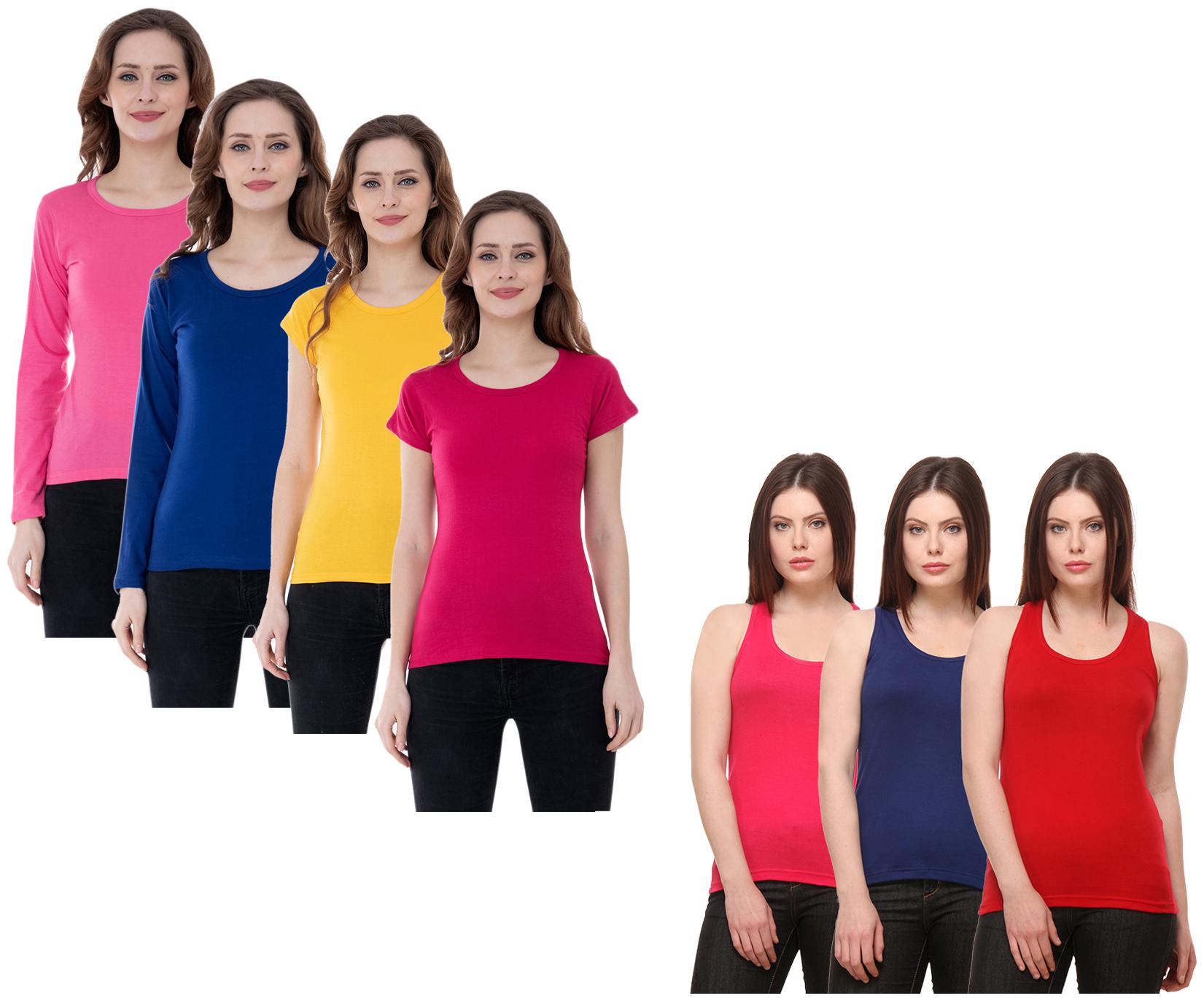 

Indiweaves Women Multi Regular fit Round neck Cotton Tank top