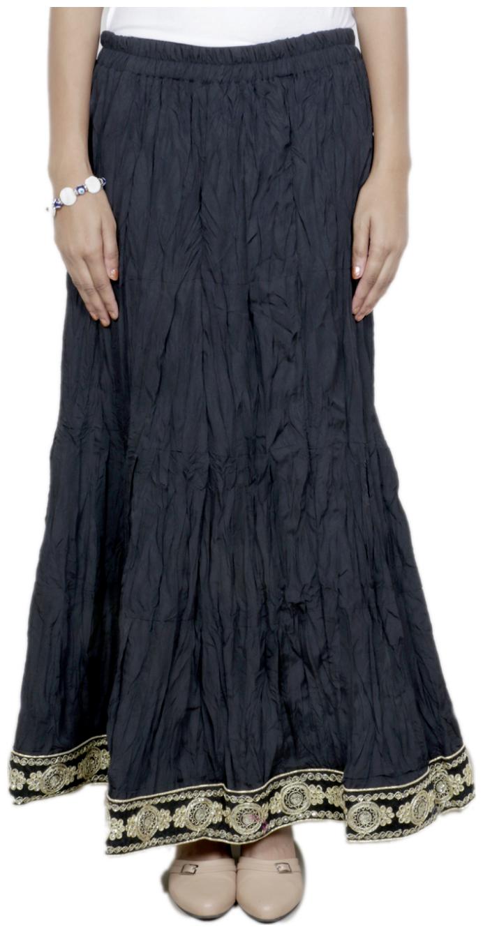 

IndiWeaves Women Cambric Cotton Black Full Length Skirt
