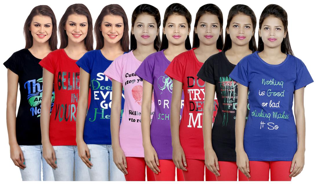 

IndiWeaves Women s Cotton Printed T-Shirts COMBO OFFER ( Pack of 8 T-Shirts)