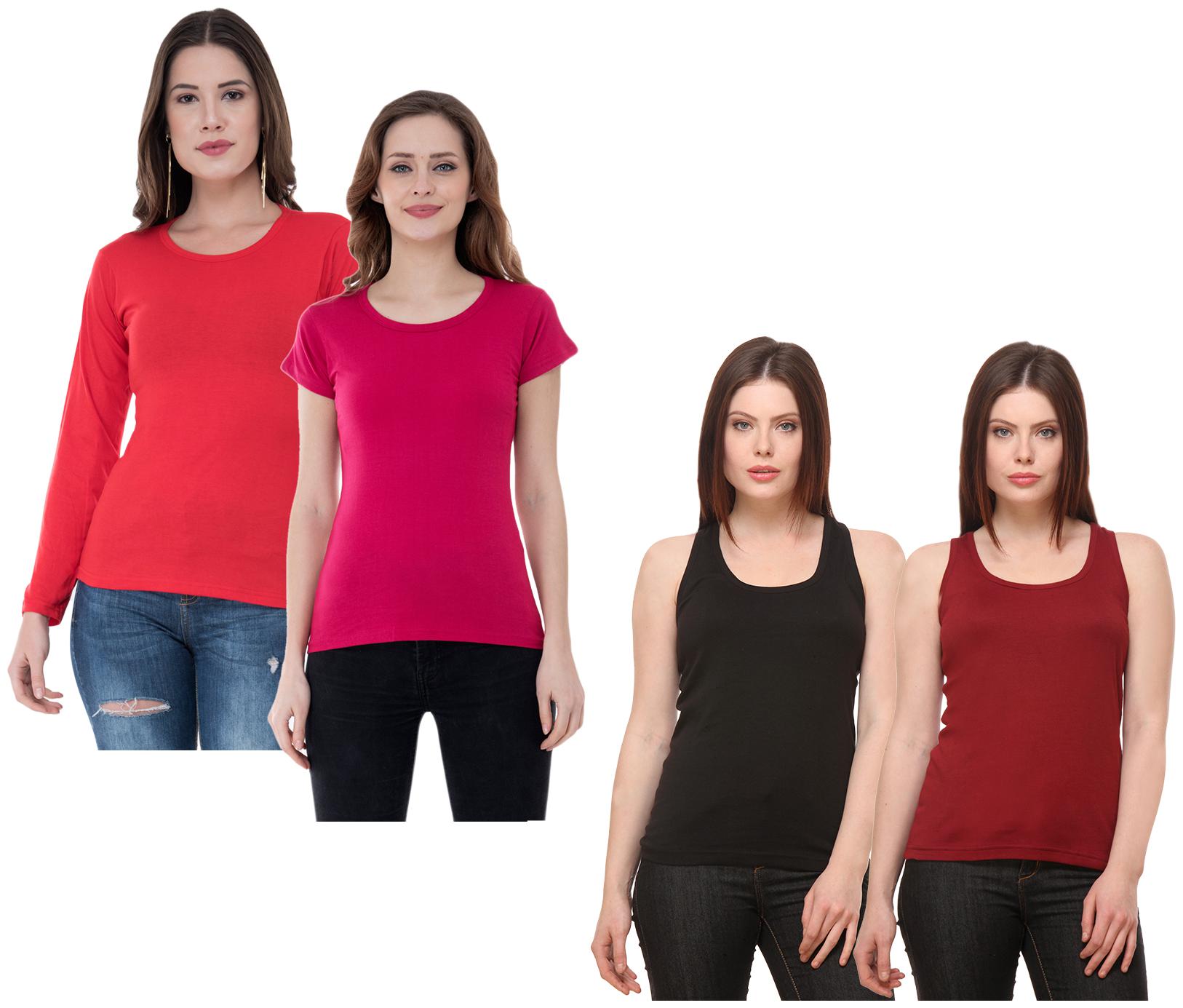 

Indiweaves Women Multi Regular fit Round neck Cotton Tank top