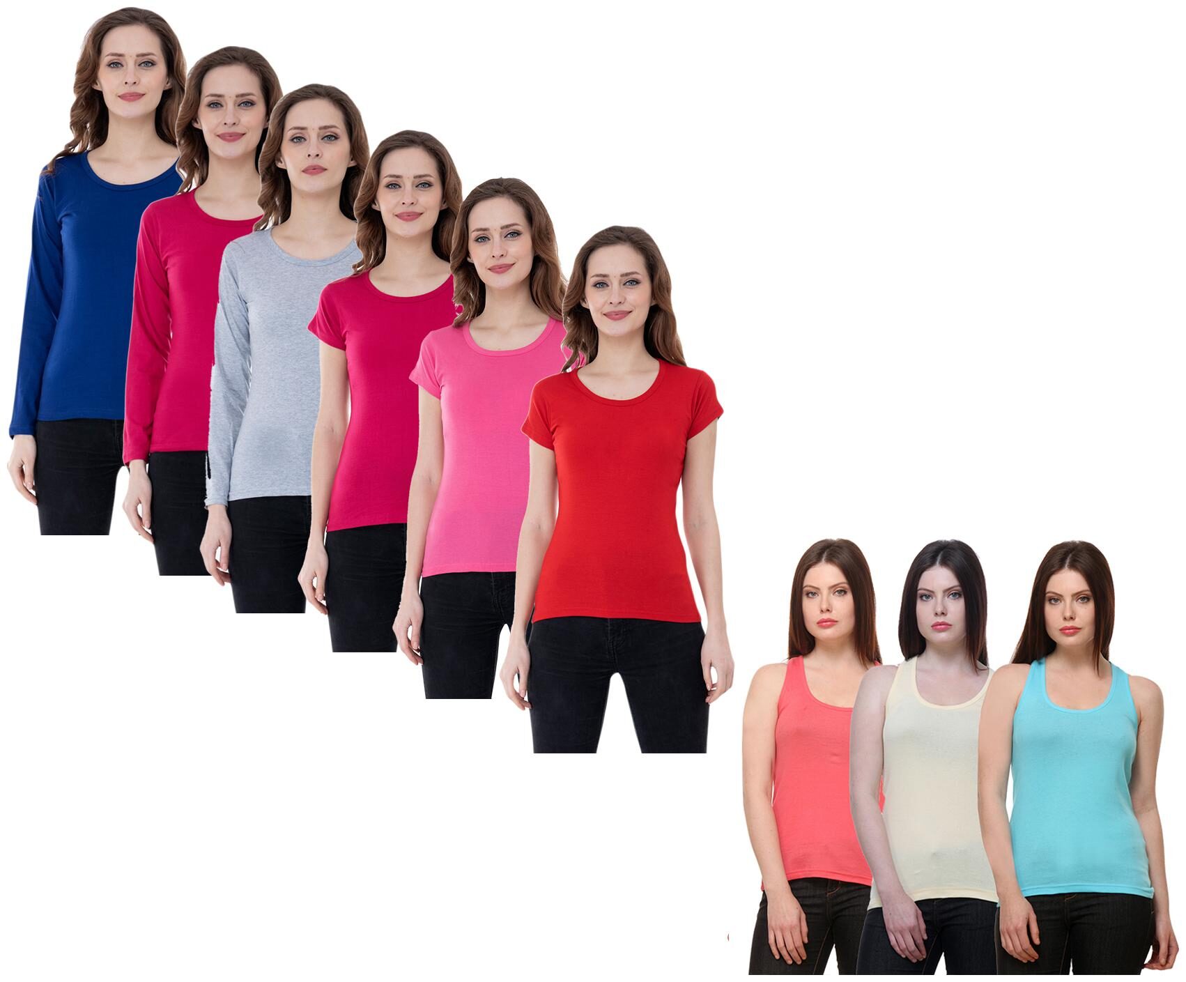 

Indiweaves Women Multi Regular fit Round neck Cotton Tank top