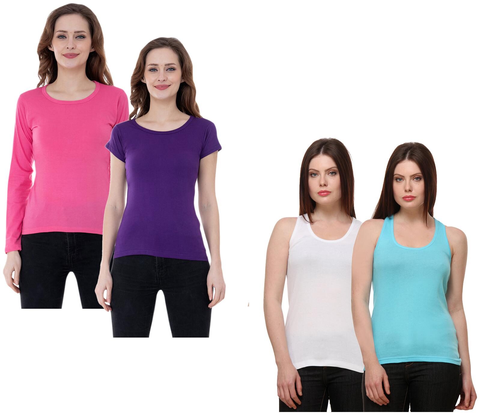 

Indiweaves Women Multi Regular fit Round neck Cotton Tank top