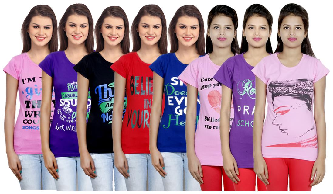 

IndiWeaves Women s Cotton Printed T-Shirts COMBO OFFER ( Pack of 8 T-Shirts)