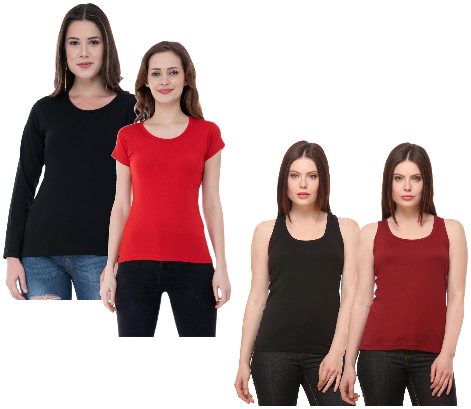 

Indiweaves Women Multi Regular fit Round neck Cotton Tank top
