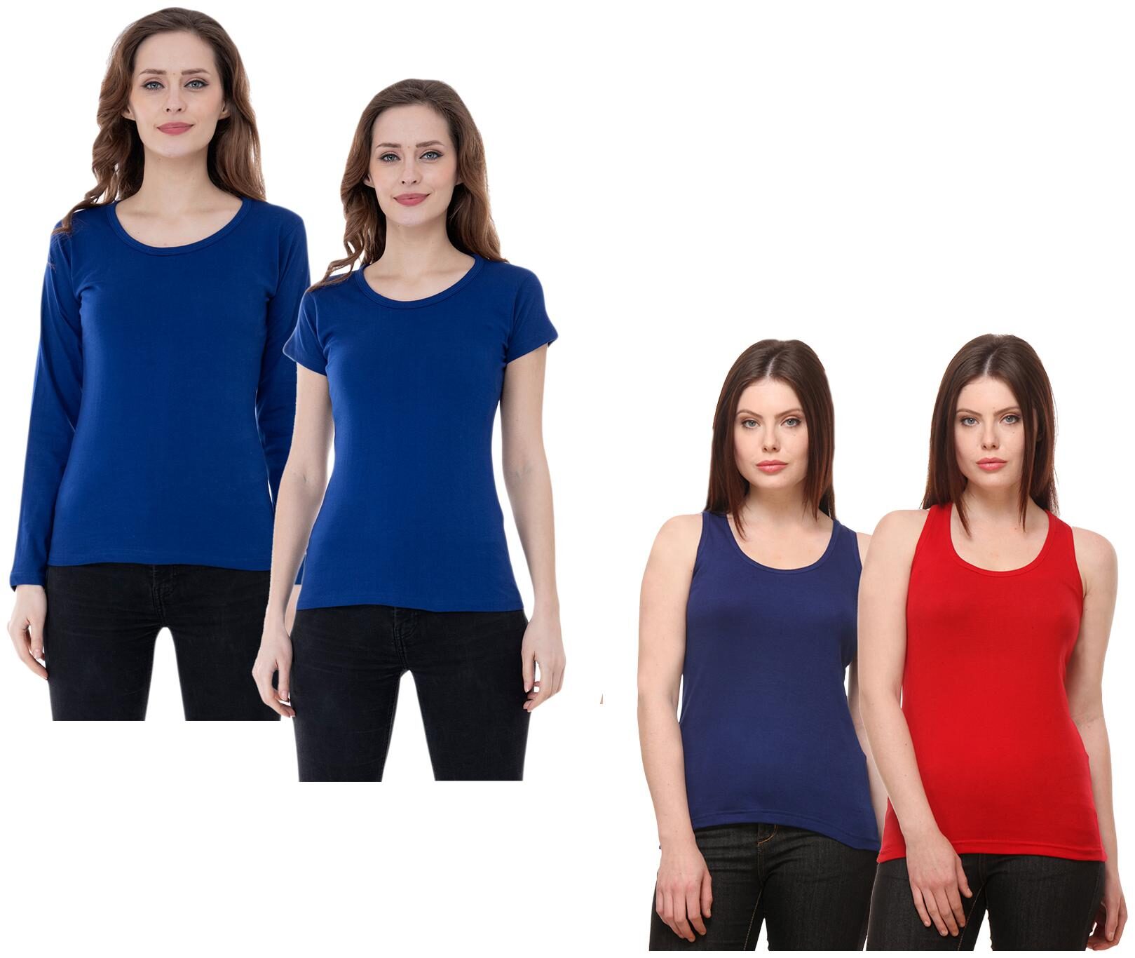 

Indiweaves Women Multi Regular fit Round neck Cotton Tank top
