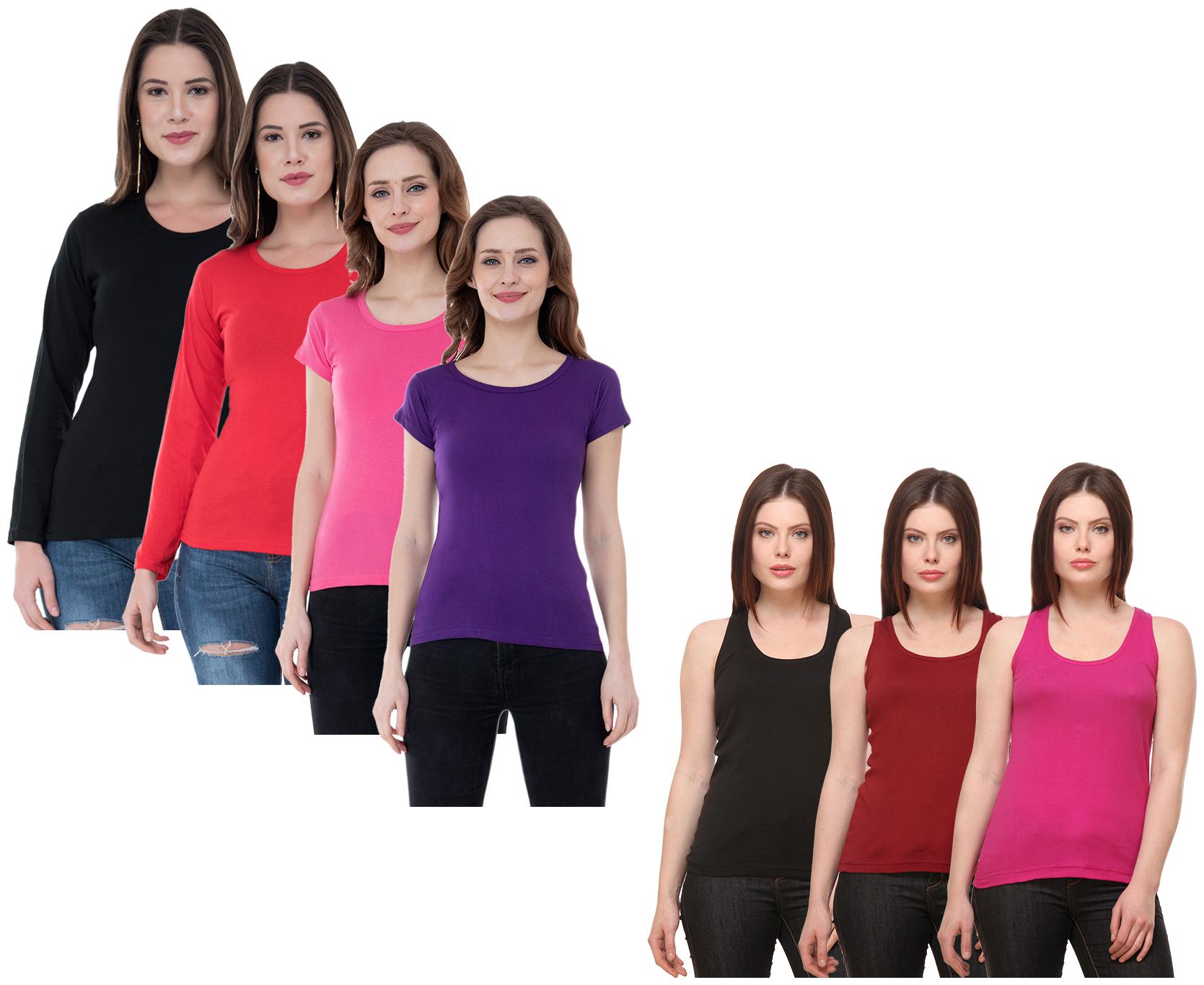 

Indiweaves Women Multi Regular fit Round neck Cotton Tank top