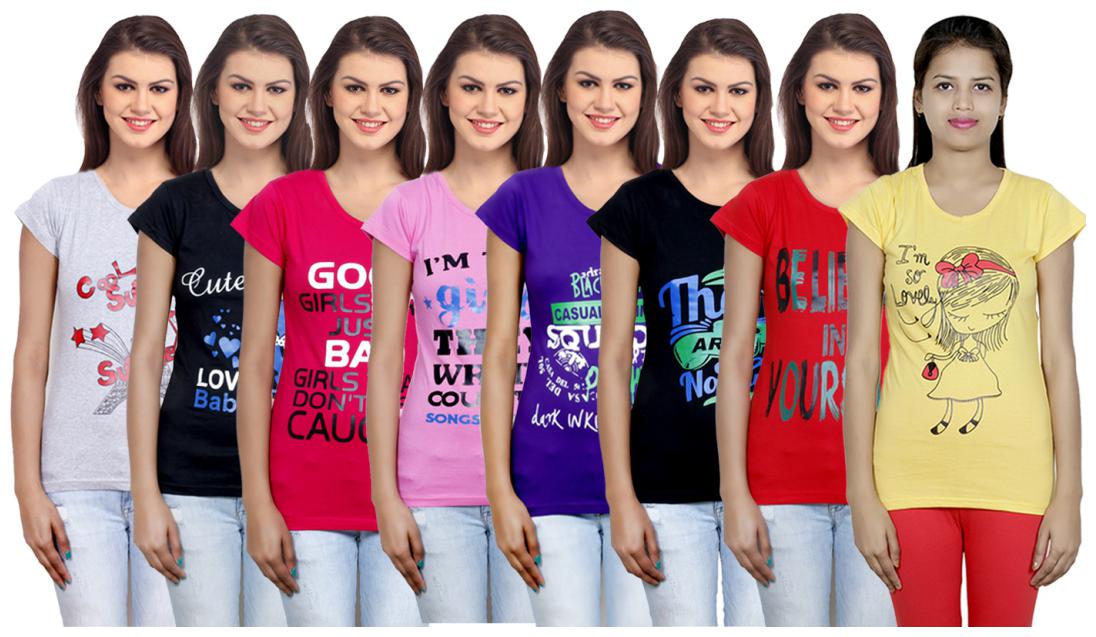 

Indiweaves Women Multi Regular fit Round neck Cotton T shirt