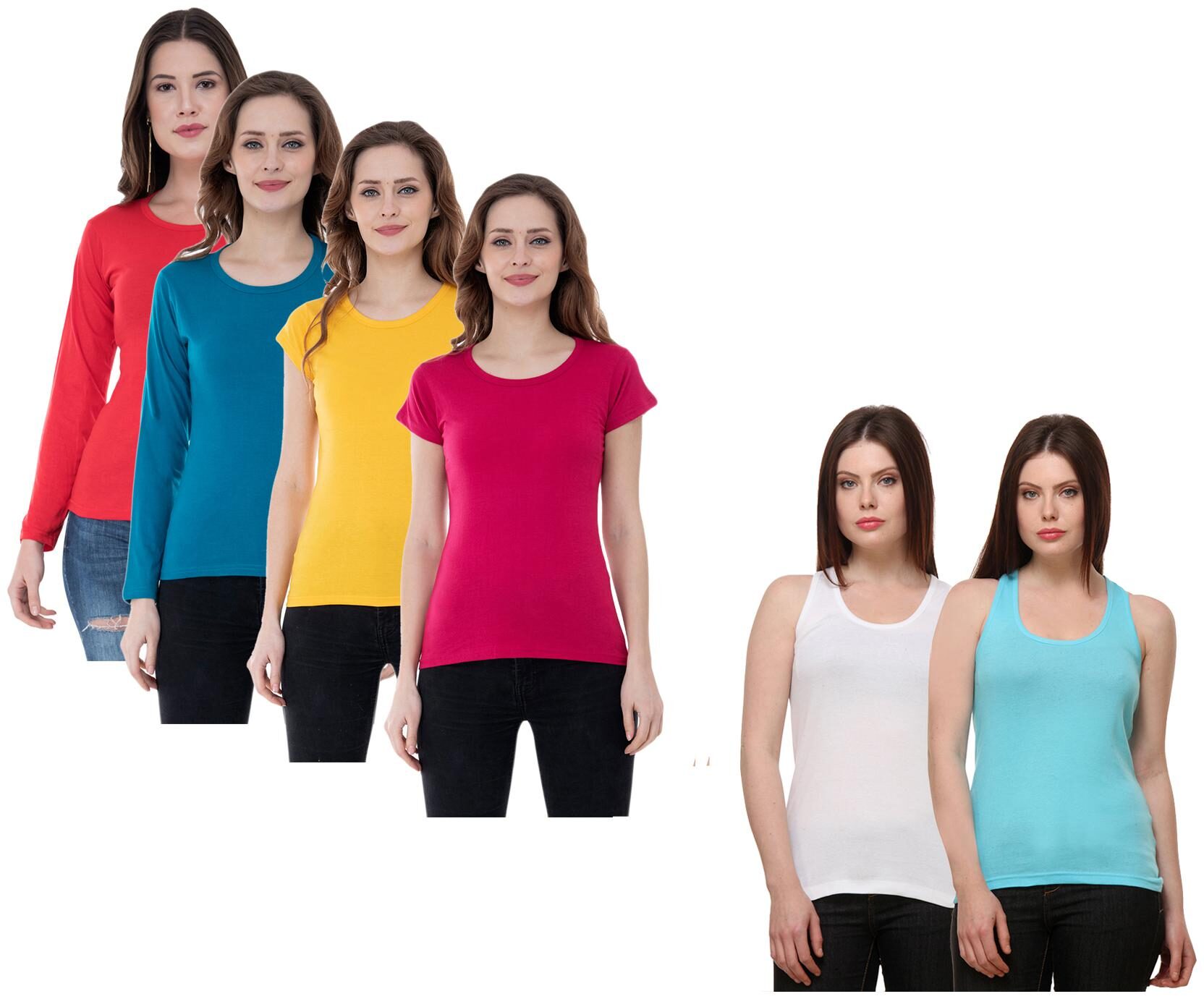 

Indiweaves Women Multi Regular fit Round neck Cotton Tank top