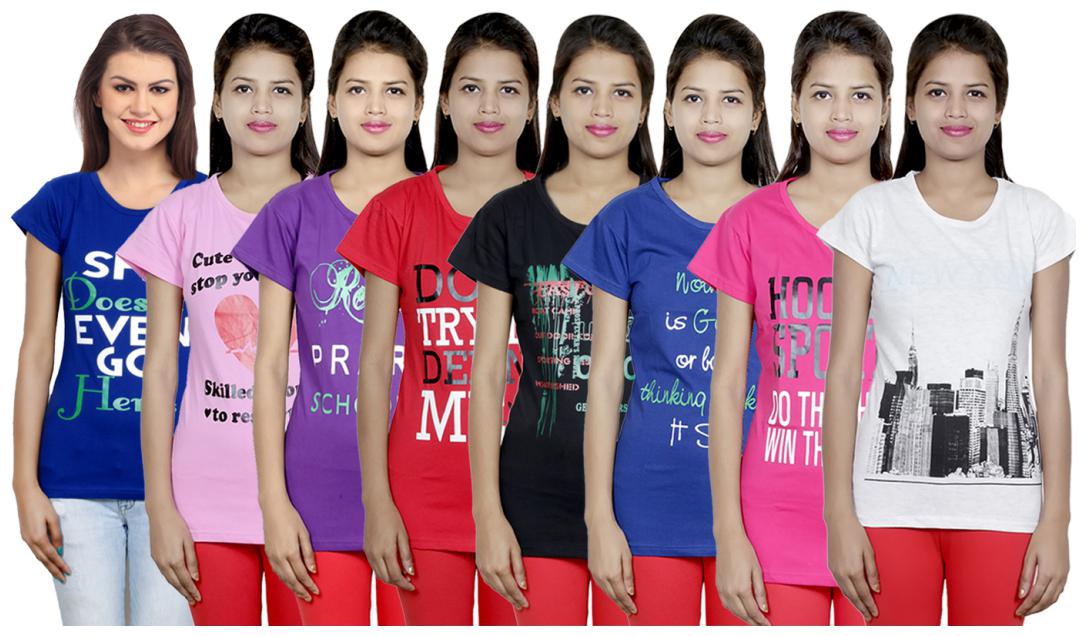 

IndiWeaves Women s Cotton Printed T-Shirts COMBO OFFER ( Pack of 8 T-Shirts)