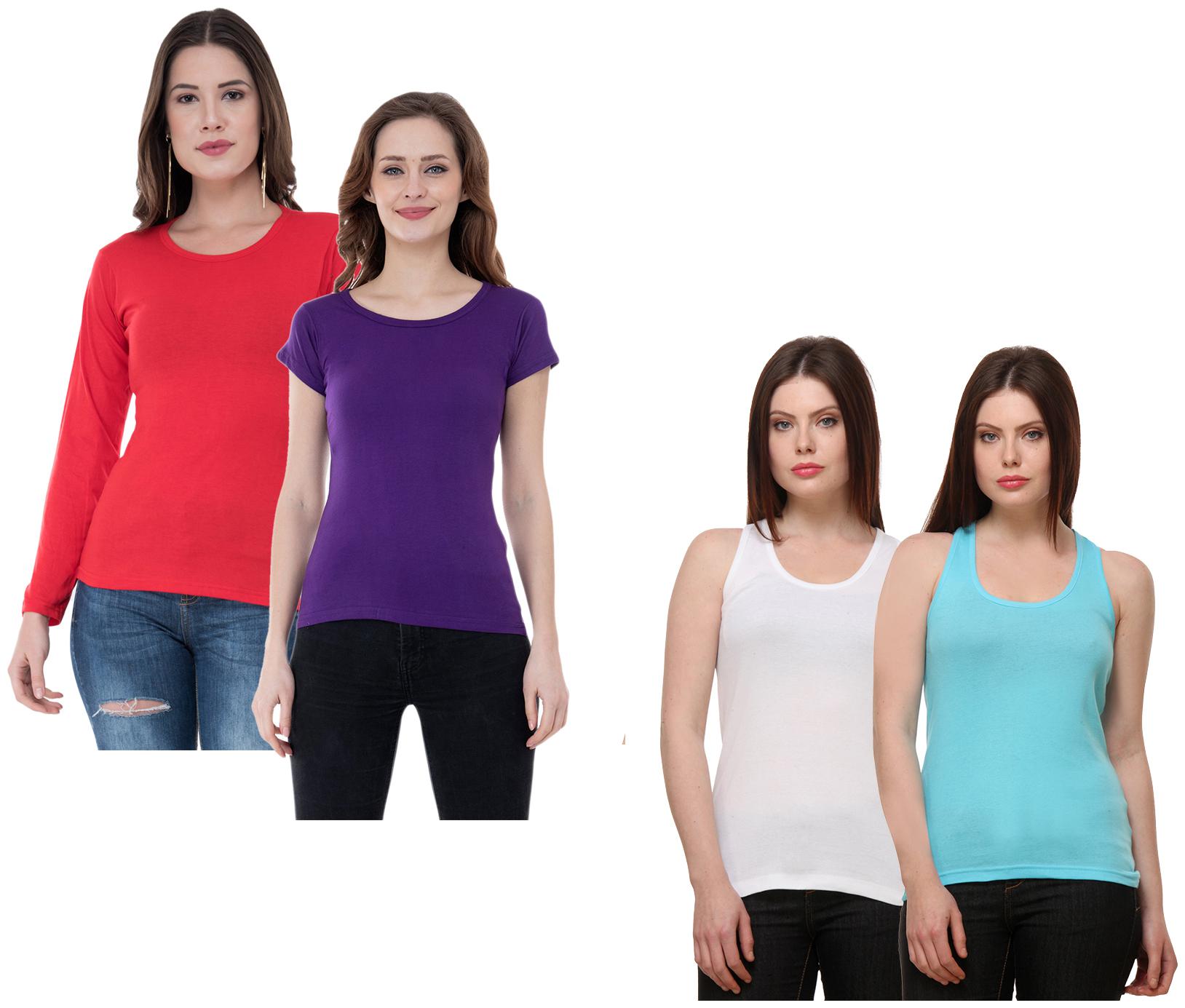 

Indiweaves Women Multi Regular fit Round neck Cotton Tank top
