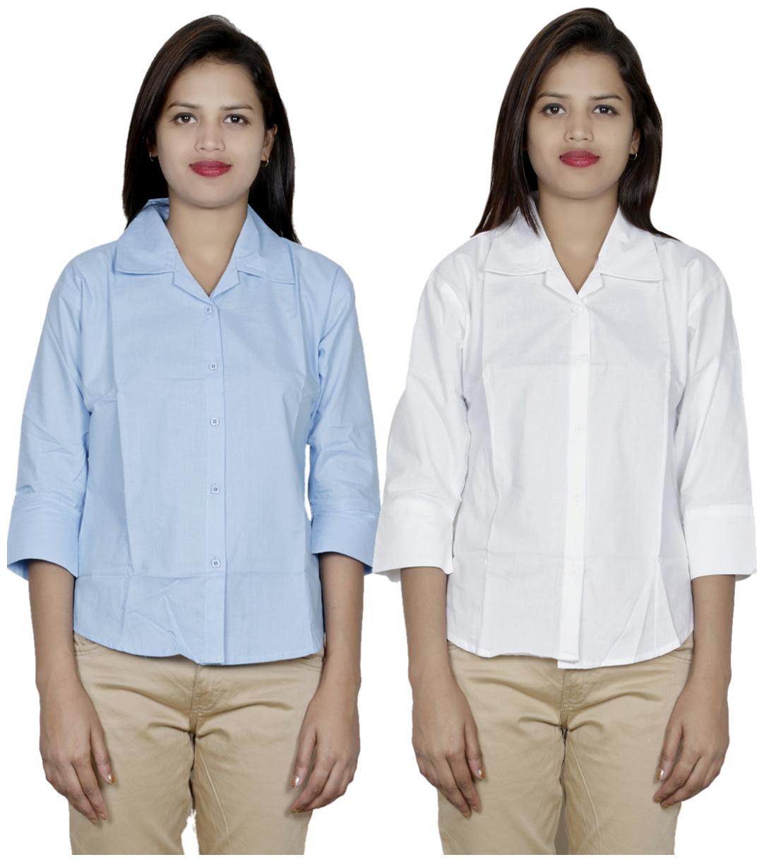 

Indiweaves Women Blue Solid Regular Fit Shirt