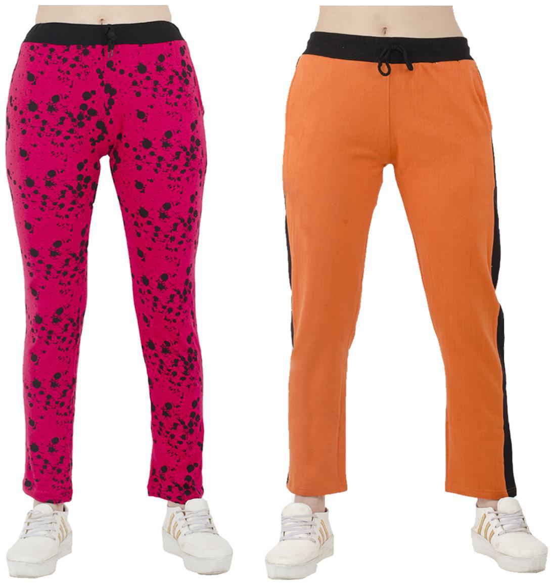 

Indiweaves Women Regular fit Polyester Printed Track pants - Orange