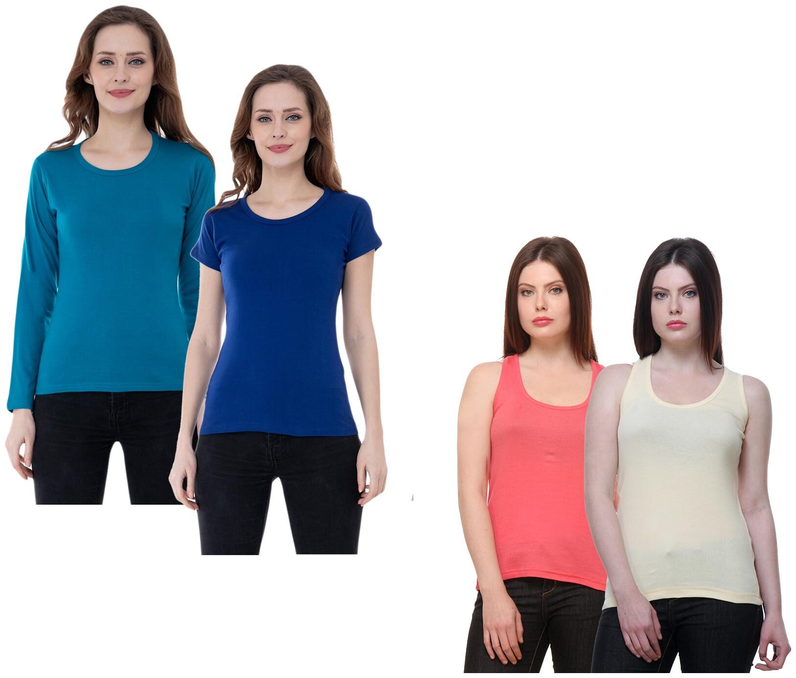 

Indiweaves Women Multi Regular fit Round neck Cotton Tank top
