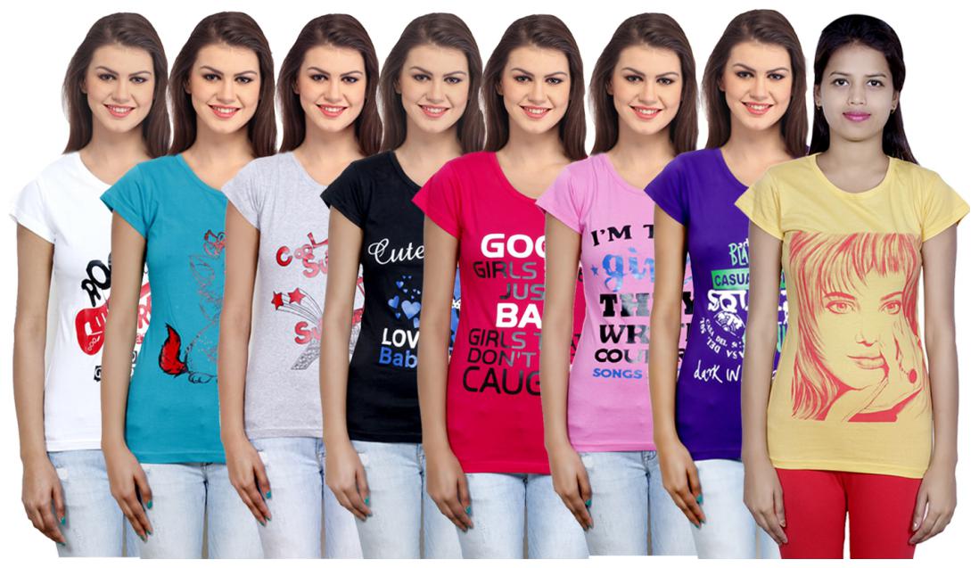 

IndiWeaves Women Cotton Printed T-Shirt ( Set of- 8)