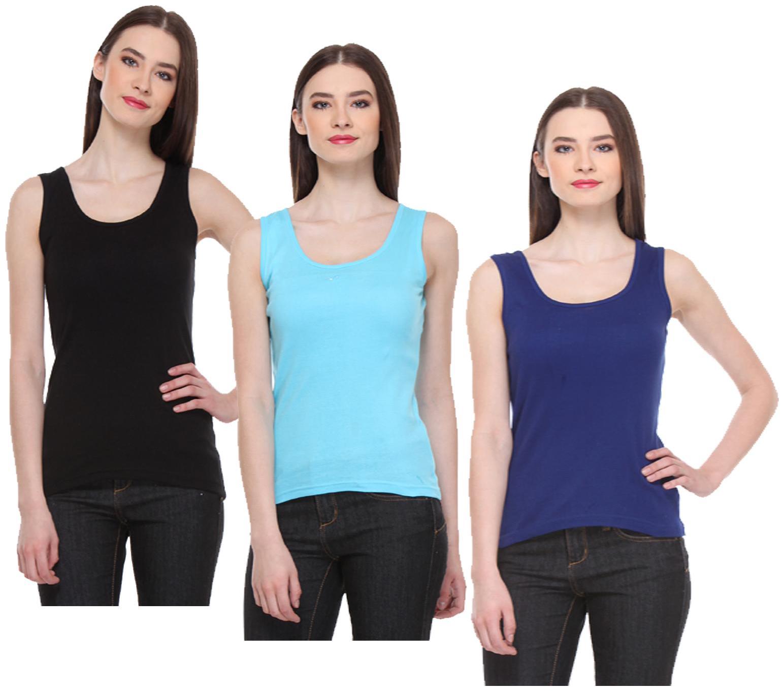 

Indiweaves Women Multi Regular fit U neck Cotton Tank top