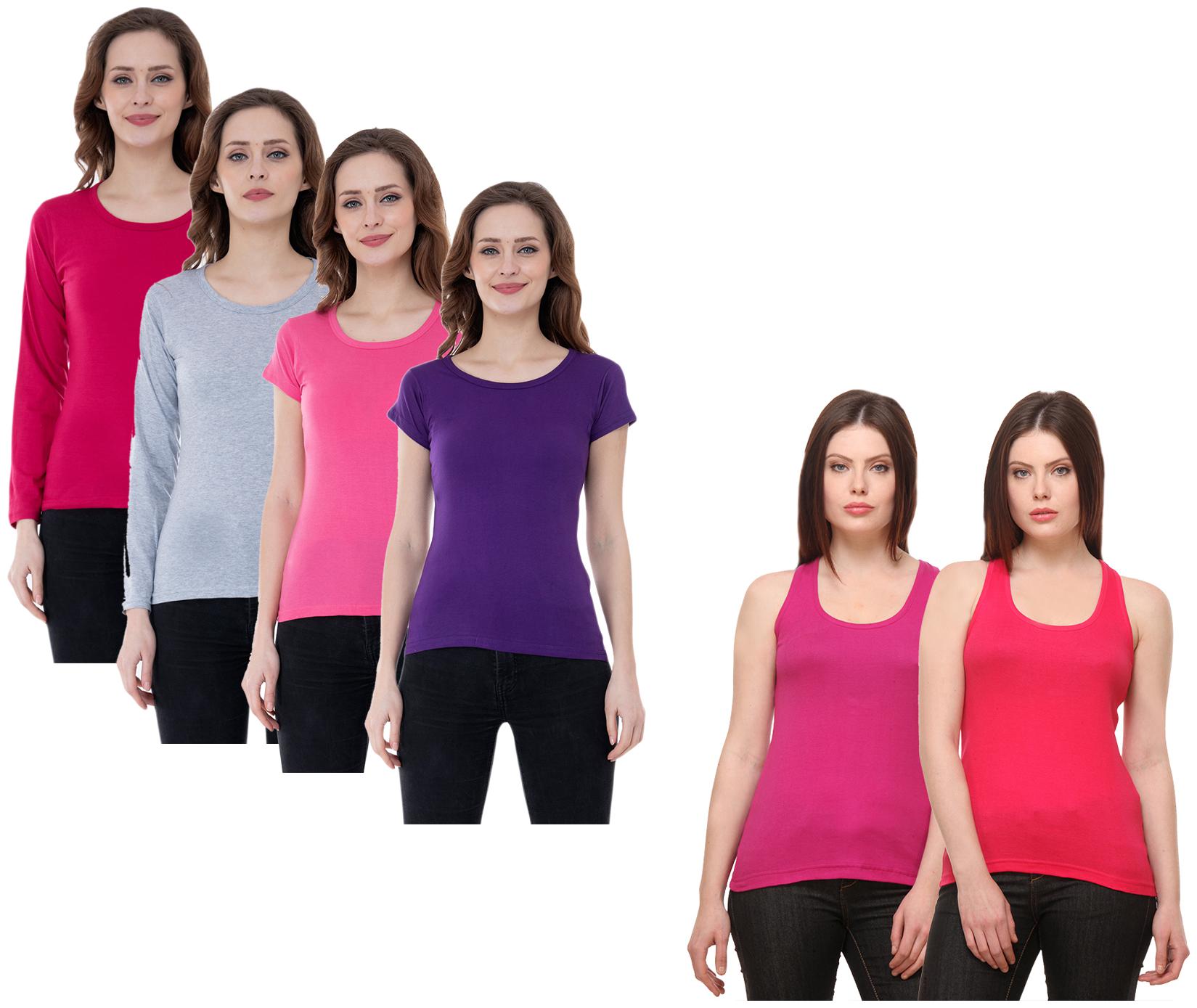 

Indiweaves Women Multi Regular fit Round neck Cotton Tank top