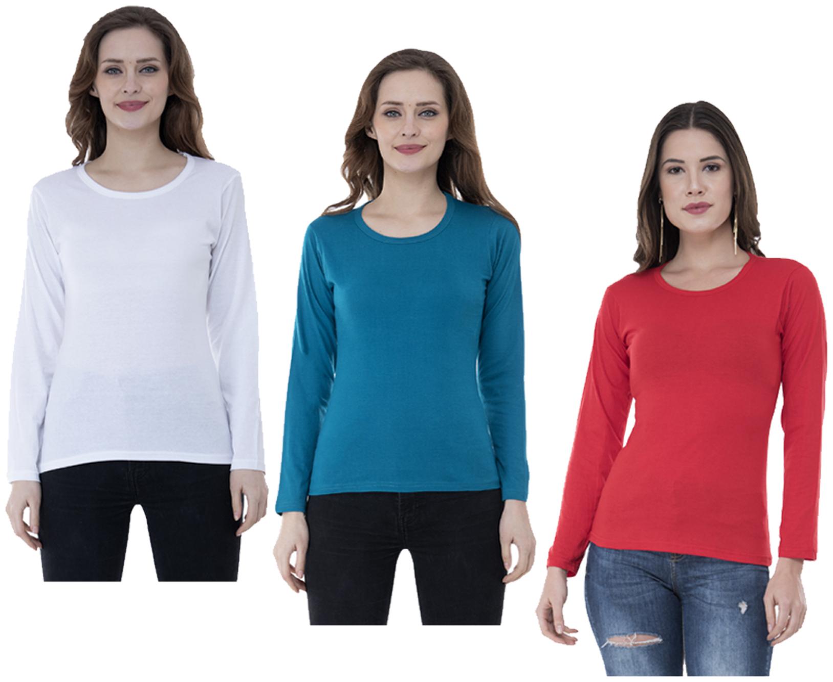 

Indiweaves Women Multi Regular fit Round neck Cotton T shirt