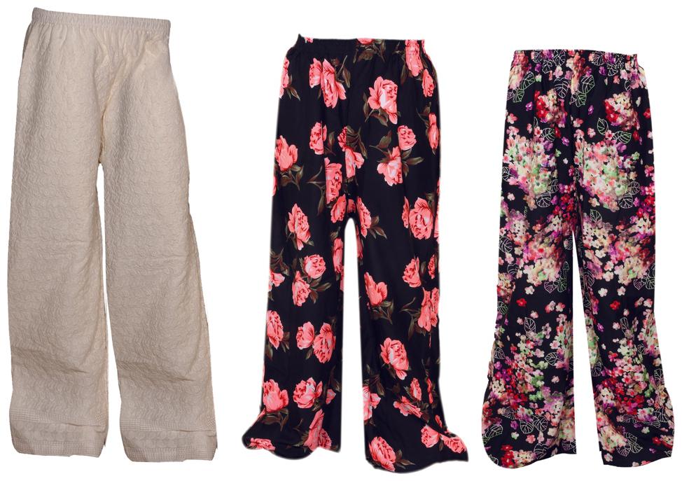 

IndiWeaves Womens 1 Full Chikan Work Pallazo and 2 Printed Palazzo Combo Pack (Pack of 3 Palazo)