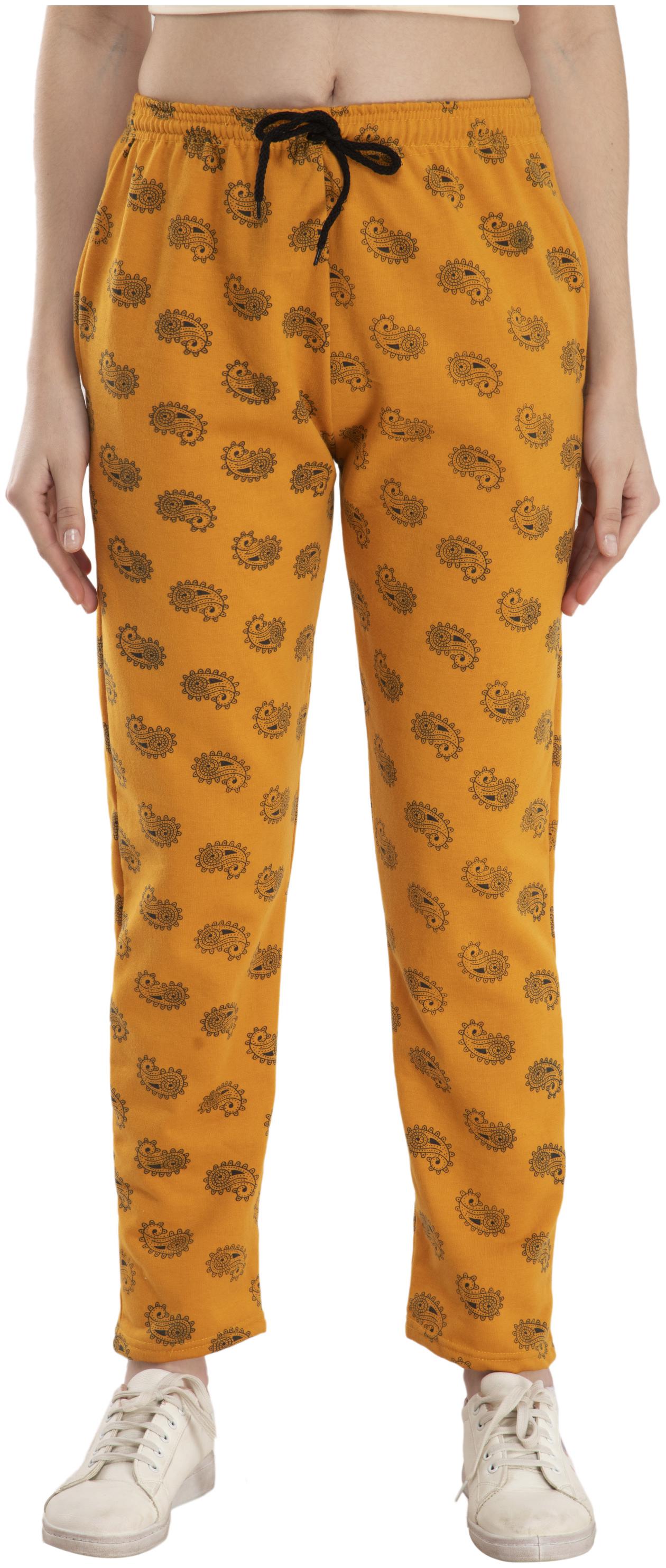 

Indiweaves Women Regular fit Fleece Printed Track pants - Yellow