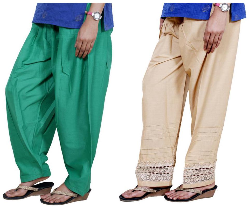 

IndiWeaves Women Cotton Semi-Patiala with Chaudi Lece Semi- Patiala Salwar Set of -2