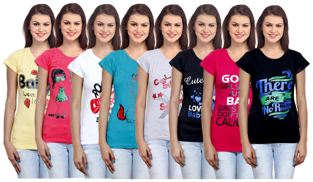 

IndiWeaves Women s Cotton Printed T-Shirts COMBO OFFER ( Pack of 8 T-Shirts)