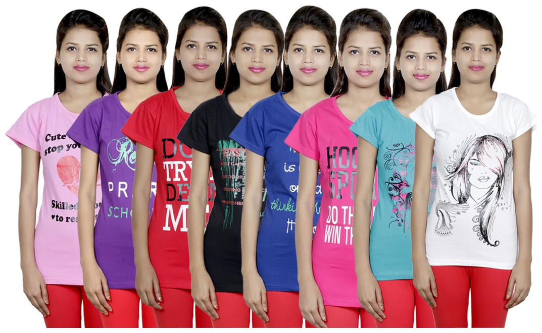 

IndiWeaves Women s Cotton Printed T-Shirts COMBO OFFER ( Pack of 8 T-Shirts)