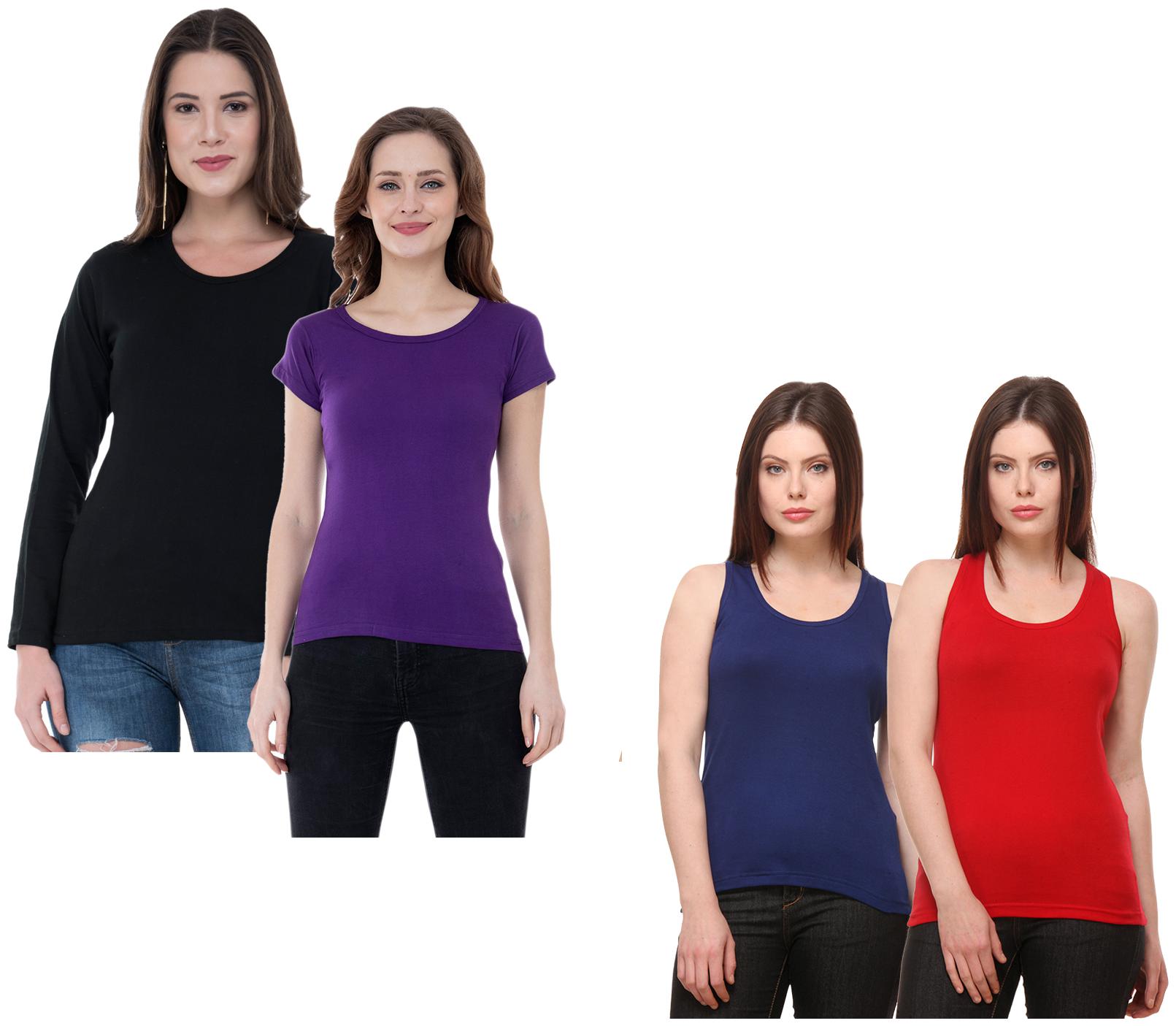 

Indiweaves Women Multi Regular fit Round neck Cotton Tank top