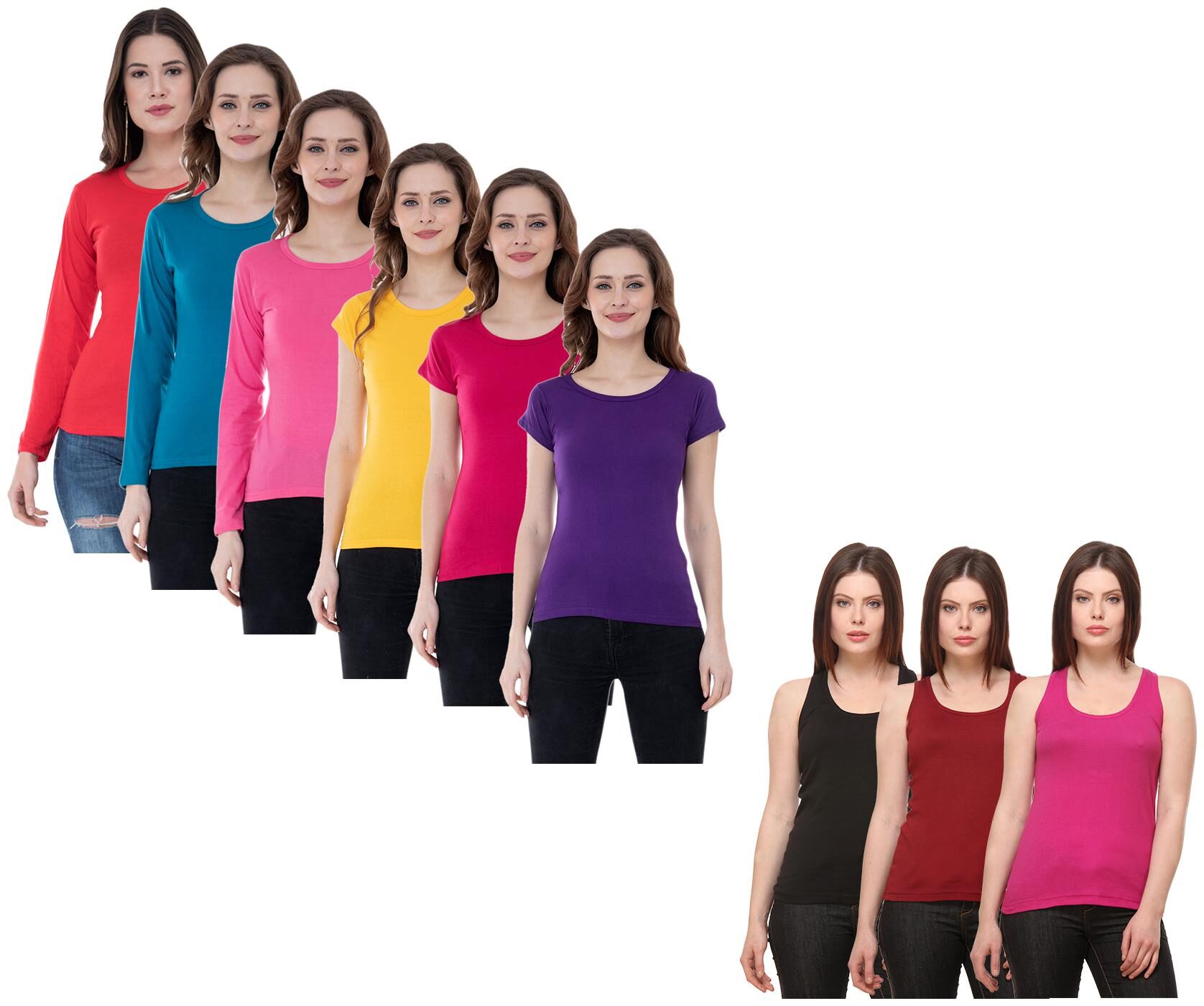 

Indiweaves Women Multi Regular fit Round neck Cotton Tank top