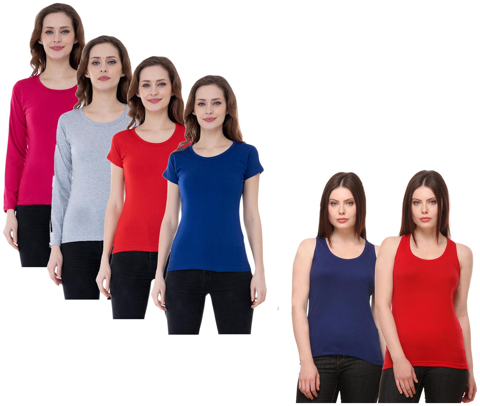 

Indiweaves Women Multi Regular fit Round neck Cotton Tank top