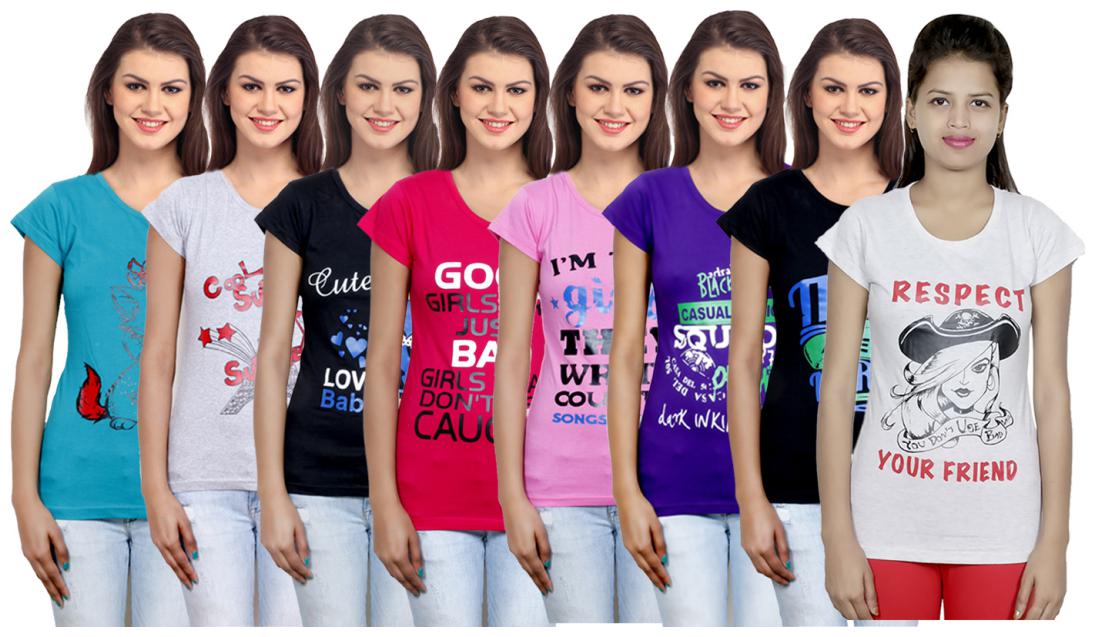 

IndiWeaves Women Cotton Printed T-Shirt ( Set of- 8)
