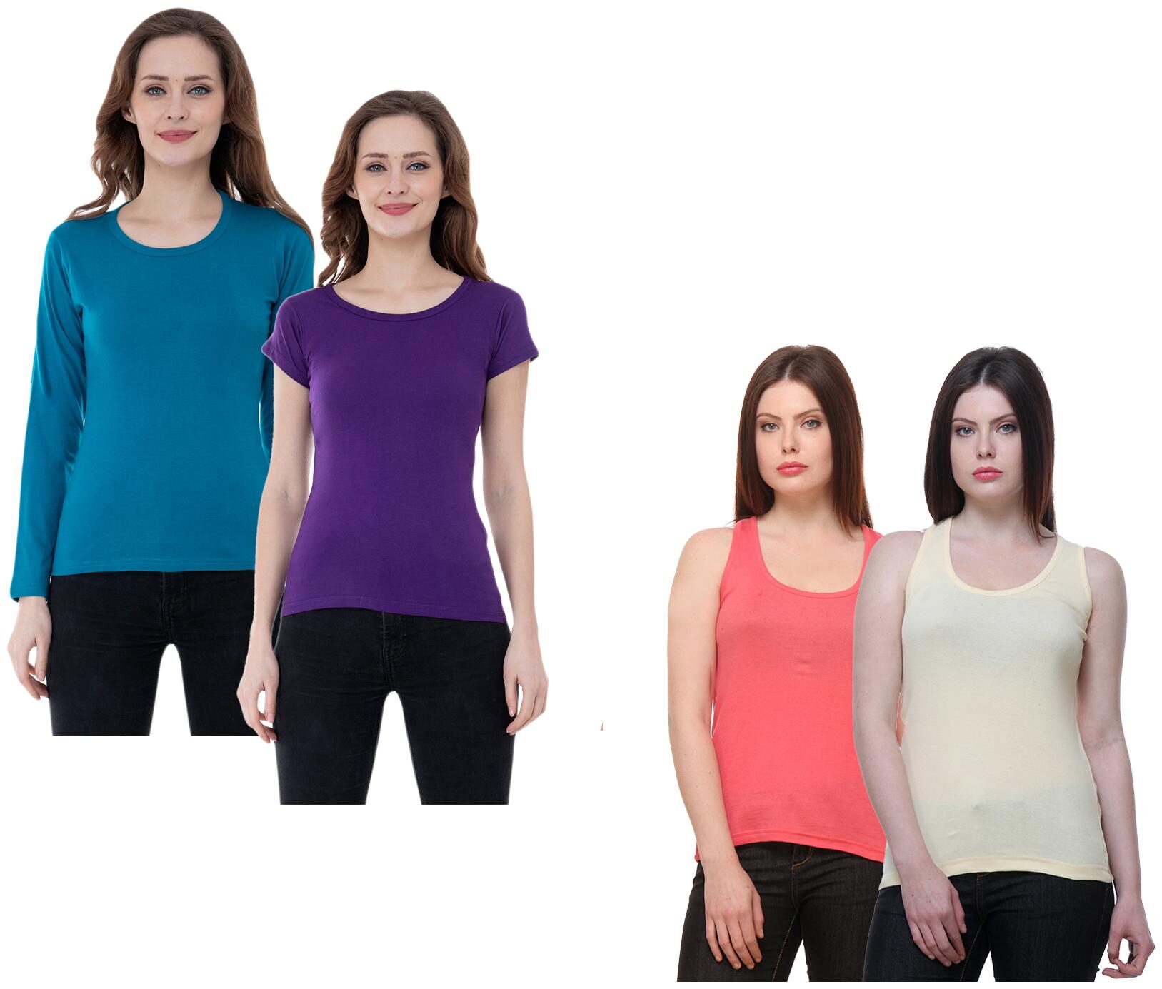

Indiweaves Women Multi Regular fit Round neck Cotton Tank top