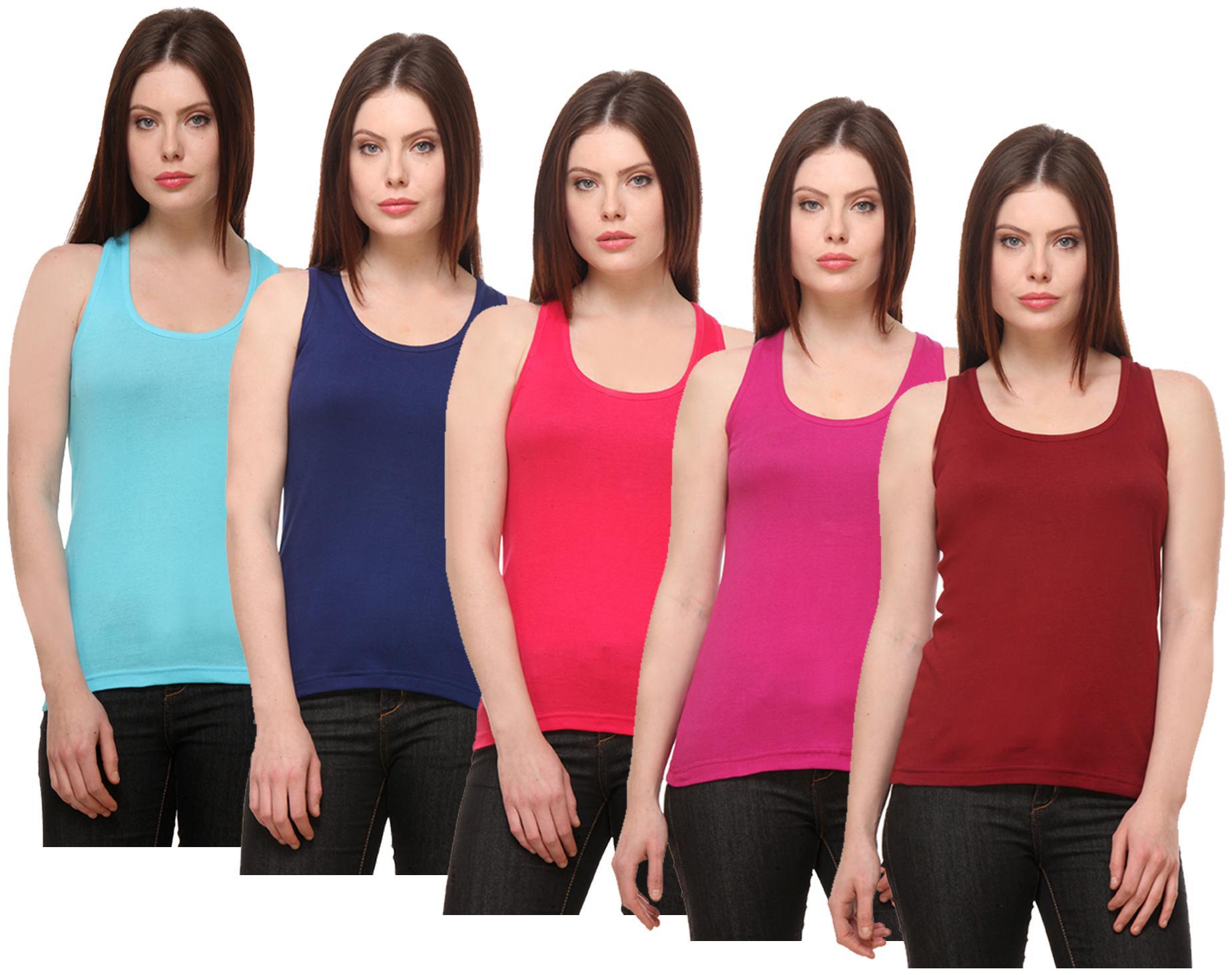 

Indiweaves Women Multi Regular fit Round neck Cotton Tank top