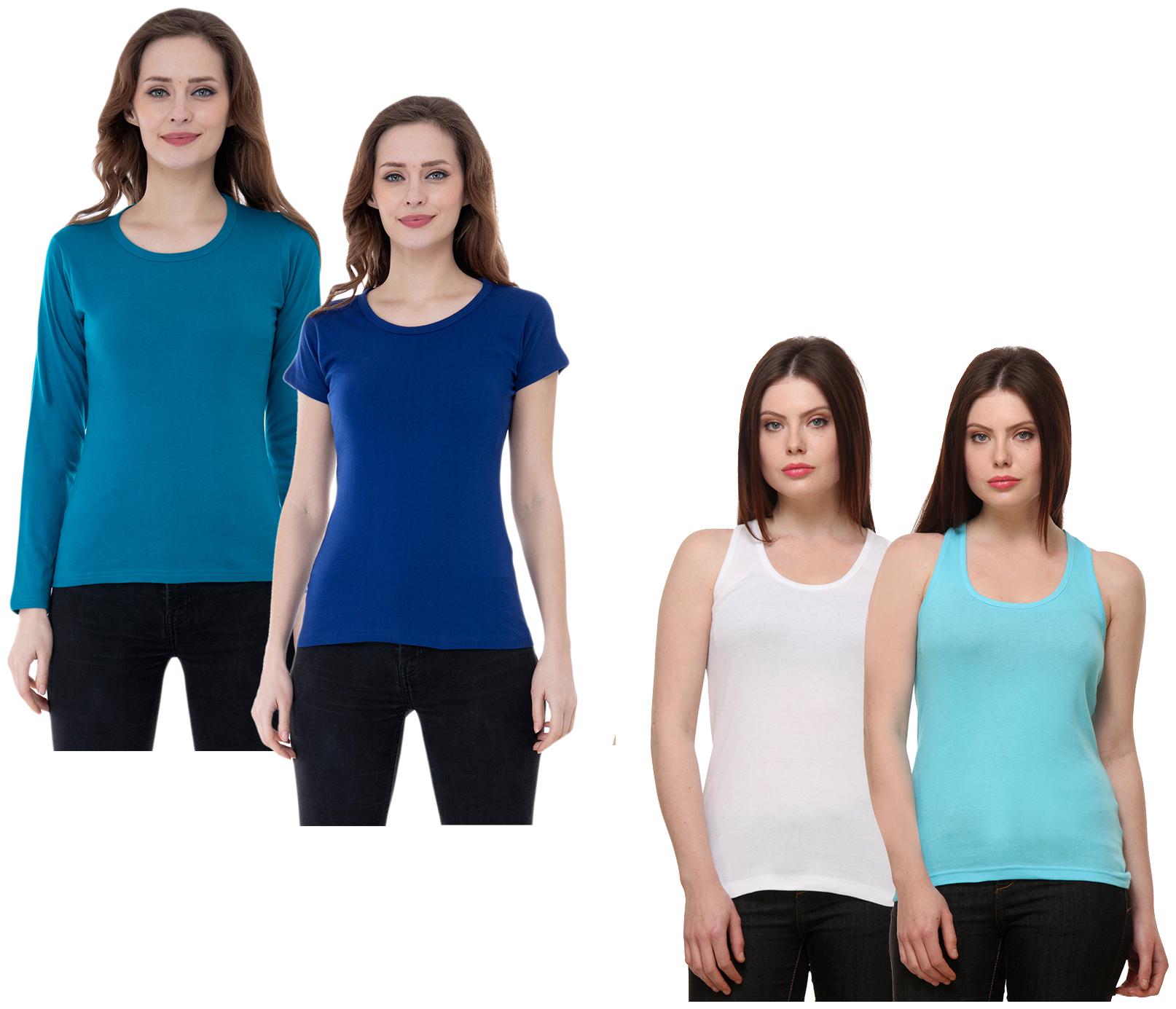 

Indiweaves Women Multi Regular fit Round neck Cotton Tank top