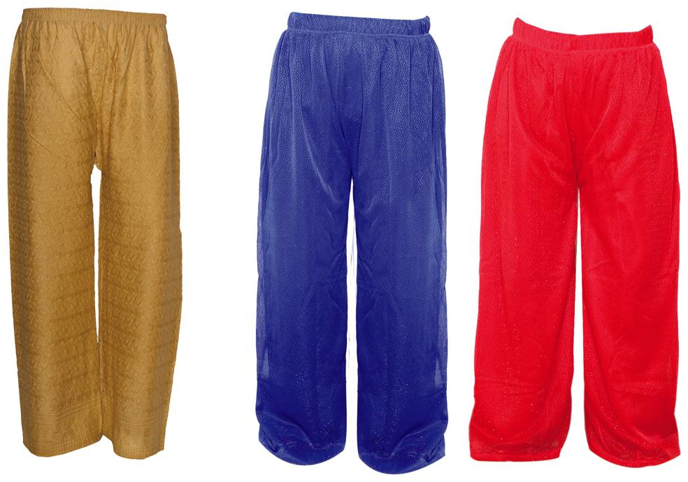 

IndiWeaves Womens 1 Full Chikan Work Pallazo and 2 Solid Palazzo Combo Pack (Pack of 3 Palazo)