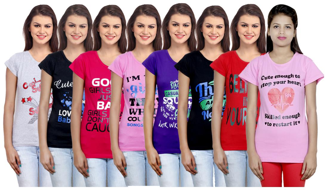 

IndiWeaves Women s Cotton Printed T-Shirts COMBO OFFER ( Pack of 8 T-Shirts)