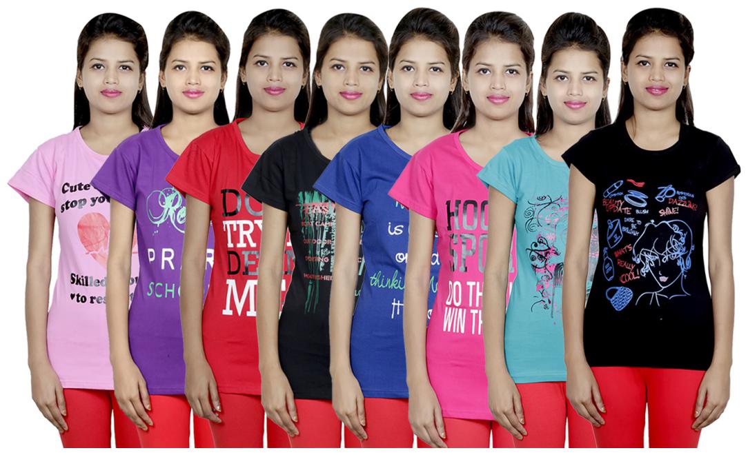 

IndiWeaves Women s Cotton Printed T-Shirts COMBO OFFER ( Pack of 8 T-Shirts)
