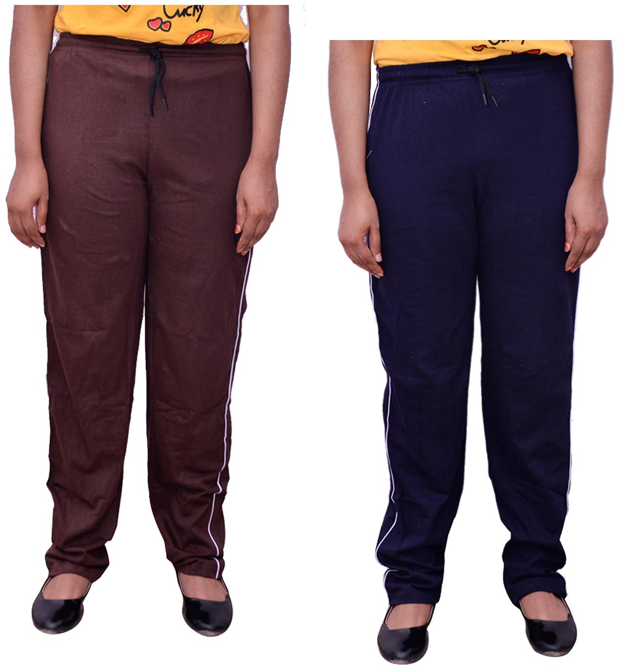 

Indiweaves Women Regular fit Cotton Solid Track pants - Brown Blue