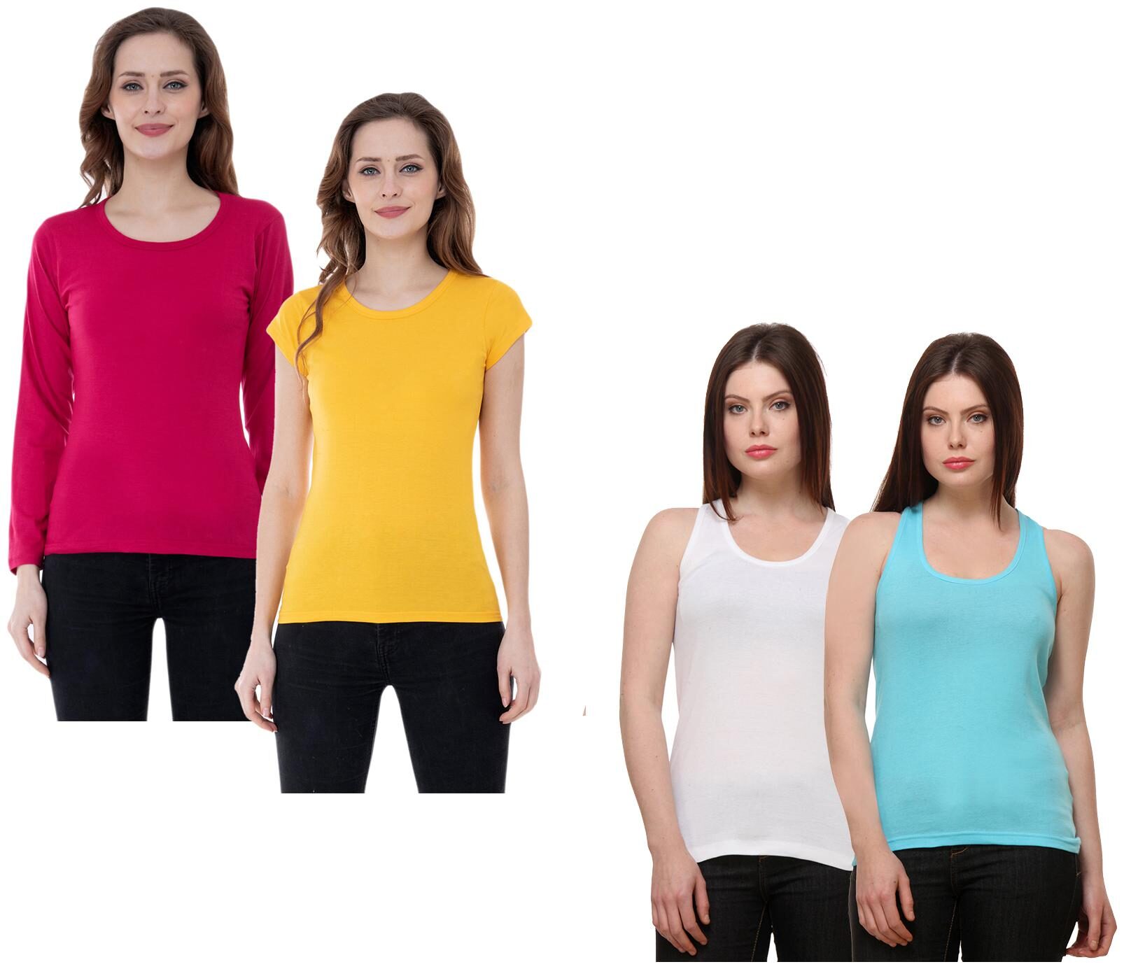 

Indiweaves Women Multi Regular fit Round neck Cotton Tank top