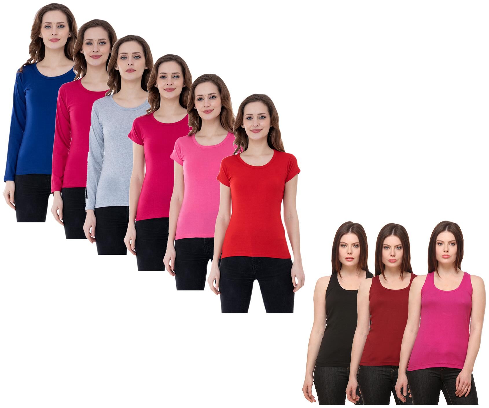

Indiweaves Women Multi Regular fit Round neck Cotton Tank top
